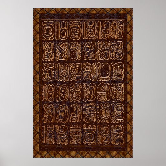 Mayan Hieroglyphics Panel Folie Folk Art Poster (Voorkant)