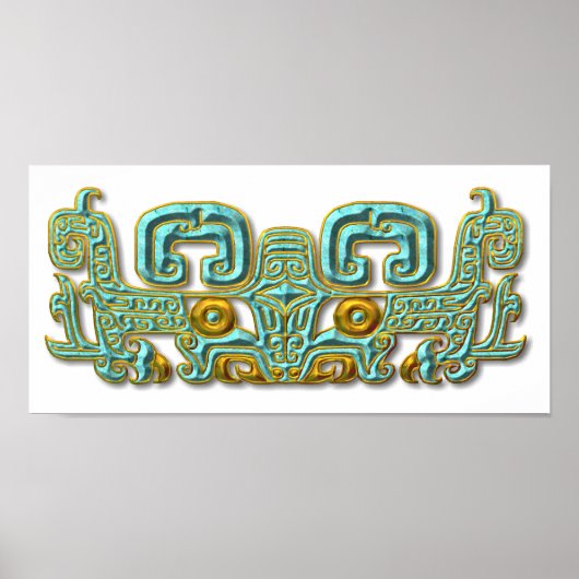 Mayan Jaguar-turquoise en goud Poster (Voorkant)