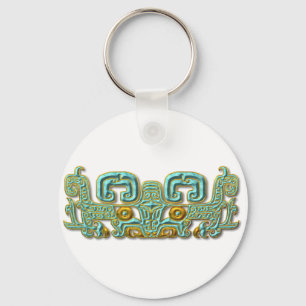 Mayan Jaguar-turquoise en goud Sleutelhanger