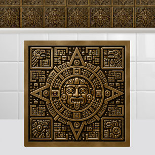 Mayan Klok Historisch Glyph Antiek Bronzen Metaal Tegeltje