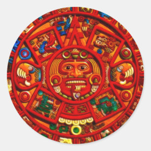 MAYAN Sun Calendar of Mexico (Rode versie) Ronde Sticker