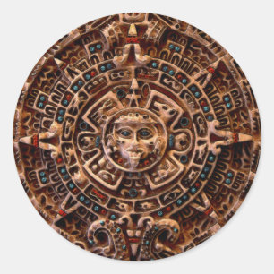 MAYAN Sun Calendar of Mexico Ronde Sticker