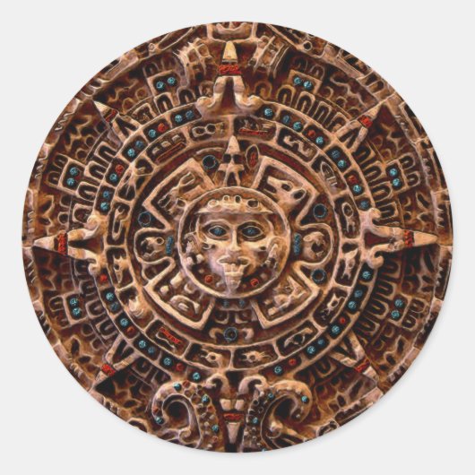 MAYAN Sun Calendar of Mexico Ronde Sticker (Voorkant)