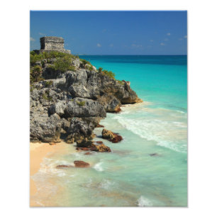 Mayan Temple en Caraïbisch Zee Foto Afdruk