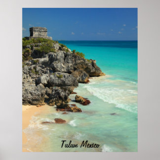 Mayan Temple en Caribbean Zee Poster