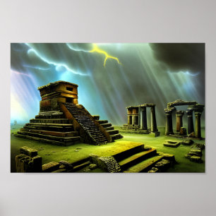 Mayan Temple Ruins Fantasy Art Poster