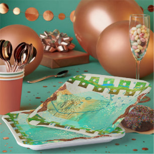 Mayan Turquoise & Gold Mexican Boho Papieren Bordje