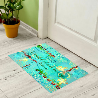 Mayan Turquoise & Golden Welcome Message Doormat Deurmat