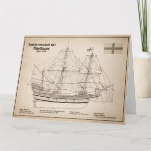 Mayflower - Scheepsblauwdrukplannen SD Bedankkaart
