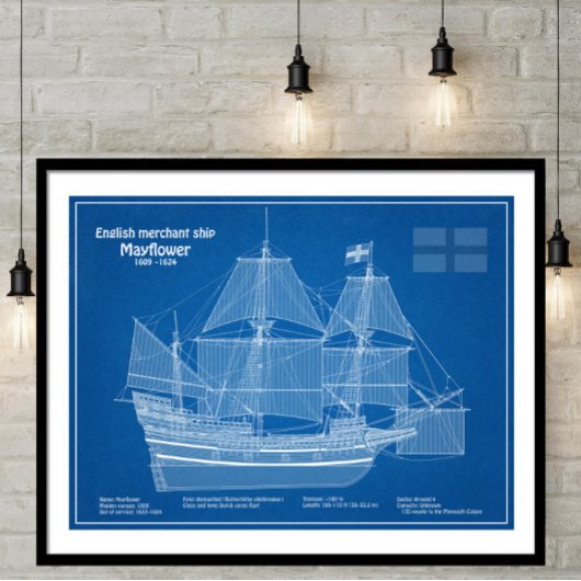 Mayflower - Schip Blauwdruk Plannen ABD Foto Afdruk