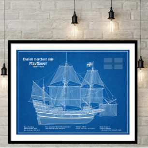 Mayflower - Schip Blauwdruk Plannen ABD Poster