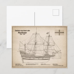 Mayflower - Schip Blauwdruk Plannen SD Briefkaart
