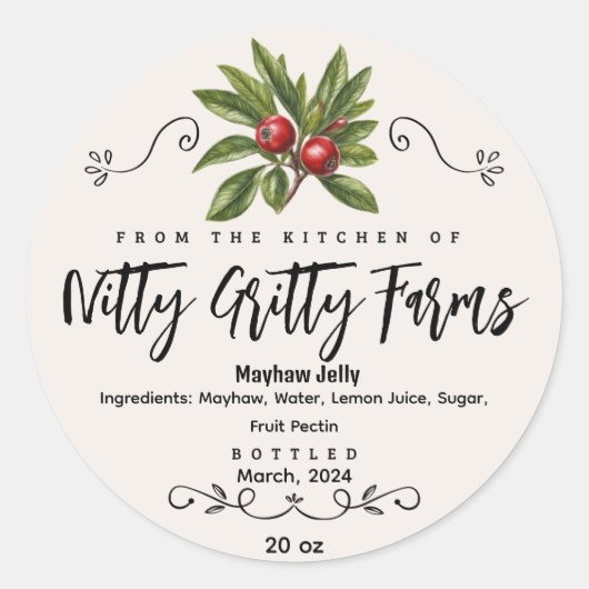 Mayhaw Jam Jelly behouden Custom Inblikken Label (Voorkant)