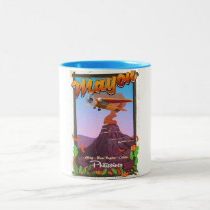 Mayon vulkaan filippijnen avonturenposter tweekleurige koffiemok