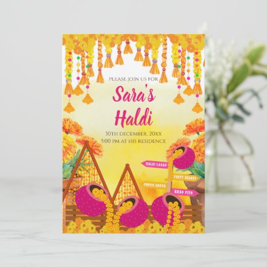 Mayoun uitnodigingen & Digitale Haldi uitnodiginge (Staand voorkant)