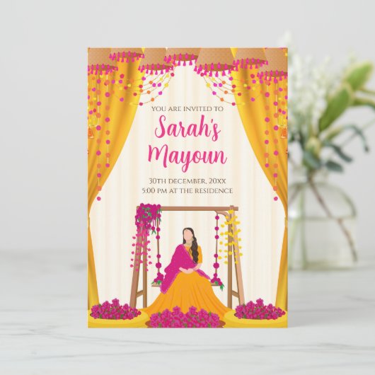 Mayoun uitnodigingen Haldi uitnodigt Haldi uitnodi (Staand voorkant)