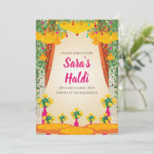 Mayoun uitnodigingen & Mehndi uitnodiging Haldi ui (Staand voorkant)