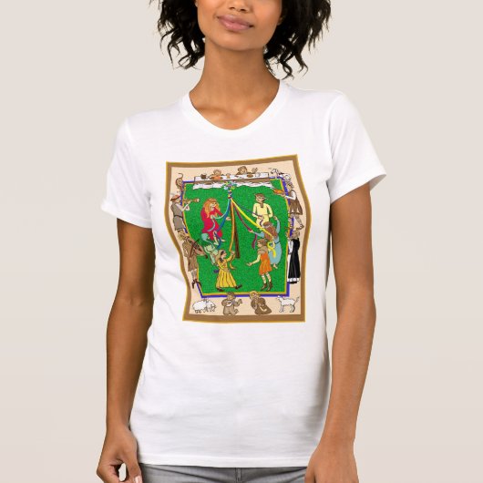 Maypole dansen, middeleeuwse kermis t-shirt (Voorkant)