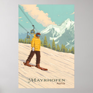Mayrhofen Autriche Affiche de voyage pour le snowb