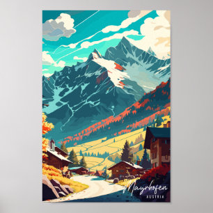 Mayrhofen Oostenrijk vintage reisillustratie Poster