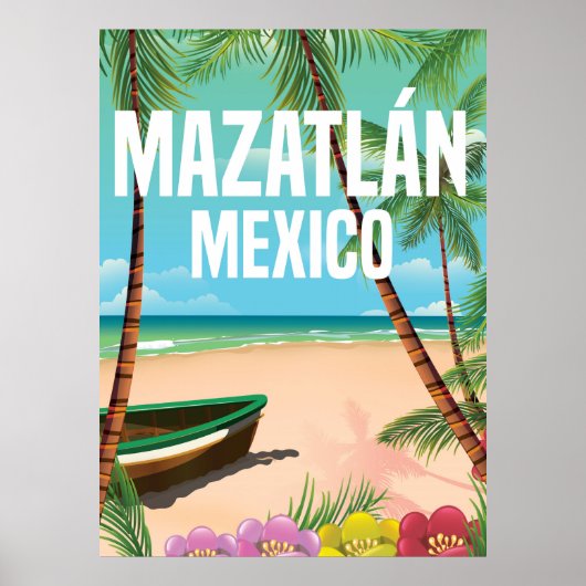Mazatlán Mexique Affiche de voyage vintage de plag (Devant)