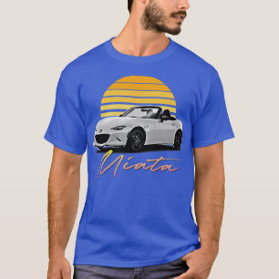 Mazda Miata Wit Retro Stijl Zonsondergang Ontwerp T-shirt