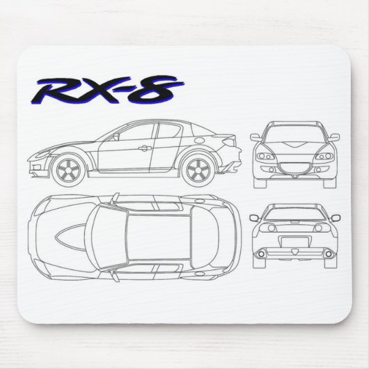Mazda rx8 rx-8 blauwdruk muismat (Voorkant)