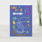 Maze Activité 3e carte d'anniversaire - Animaux (Devant)