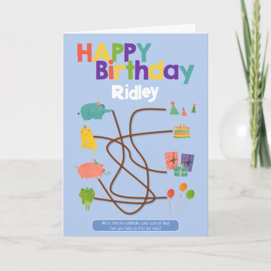 Maze Activité Carte d'anniversaire enfant - Animau (Devant)