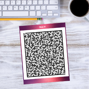 Maze Puzzel vierentwintig rood   Activiteit Kaarte Briefkaart
