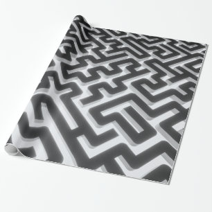 Maze Silver Black Cadeaupapier
