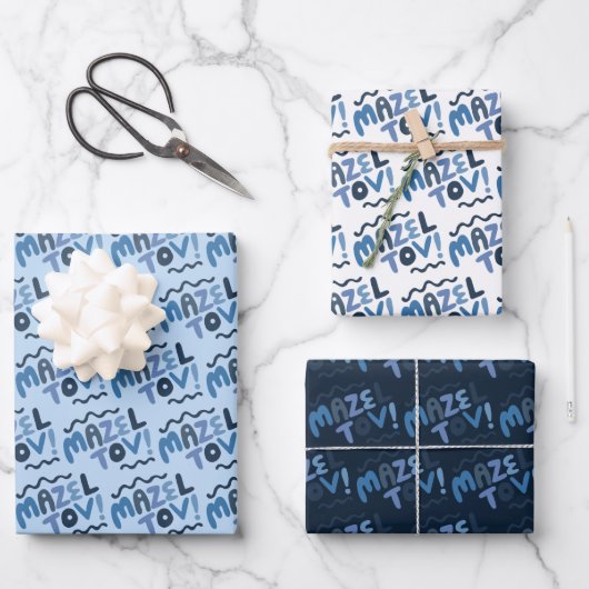 MAZEL TOV Bar Bat Mitzvah Handlettered Joods Blauw Inpakpapier Vel (Voorkant)