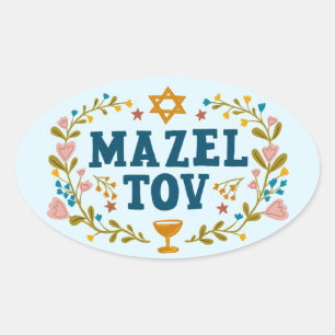 MAZEL TOV BAR BAT MITZVAH Joods Aanpasbaar  Ovale Sticker