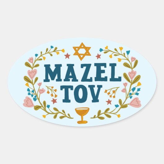 MAZEL TOV BAR BAT MITZVAH Joods aanpasbaar  Ovale Sticker (Voorkant)