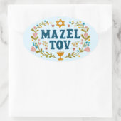 MAZEL TOV BAR BAT MITZVAH Joods aanpasbaar  Ovale Sticker (Tas)