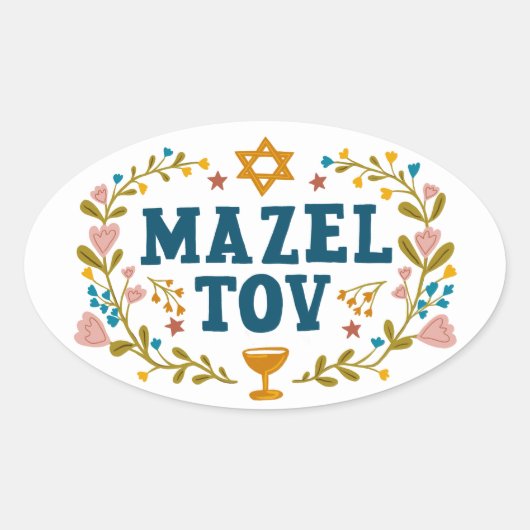 MAZEL TOV BAR BAT MITZVAH Joods  Ovale Sticker (Voorkant)