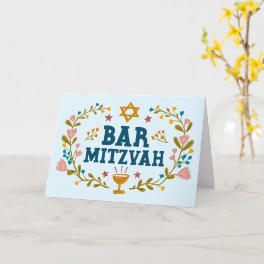 MAZEL TOV BAr MITZVAH Joodse Hand-getrokken Custom Kaart (Gele Bloem)