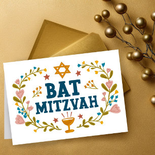 MAZEL TOV BAT MITZVAH Jewish Floral Kaart