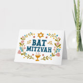 MAZEL TOV BAT MITZVAH Jewish Floral Kaart (Voorkant)