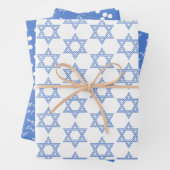 Mazel tov! Blauwe ster van David en Polkadots Inpakpapier Vel (In situ)