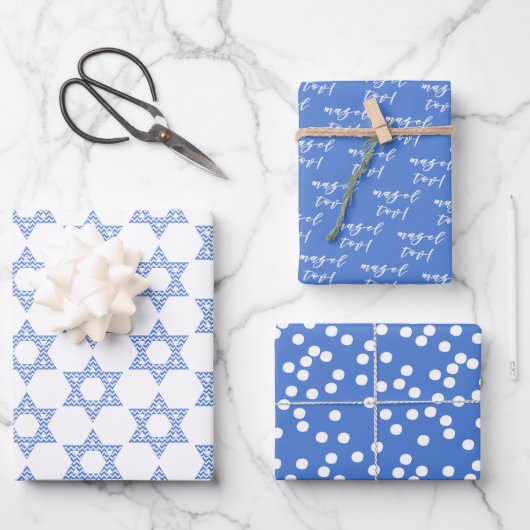 Mazel tov! Blauwe ster van David en Polkadots Inpakpapier Vel (Voorkant)