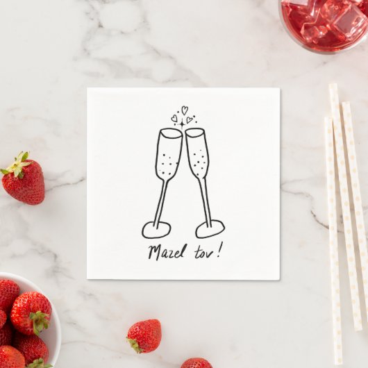 Mazel Tov Bruiloft Champagne Proost Schets Doodle Servet (Insitu)