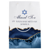 Mazel Tov Chic Blue Gold Gepersonaliseerde vleermu Medium Cadeauzakje (Voorkant)