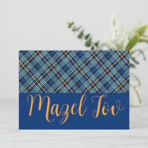 Mazel Tov Kaart Elegant Modern, Blauwe Gouden Geru
