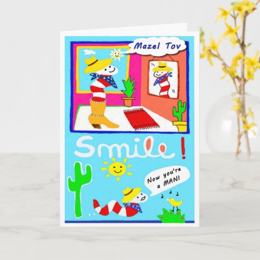 Mazel Tov op uw kaart van de Bar mitswa (Gele Bloem)