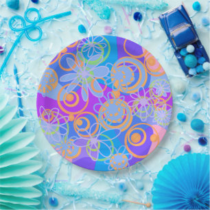 Mazipoodles Floral Bubbles Multi Blauw Sinaasappel Papieren Bordje