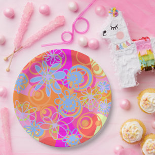 Mazipoodles Floral Bubbles Multi Roze Sinaasappel Papieren Bordje
