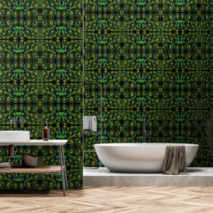 Mazipoodles Liefde Bloemen - Zwart Groen Blauw Behang