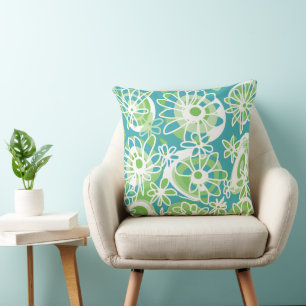 Mazipoodles Love Flowers - Blauwgroen Groen Wit Kussen