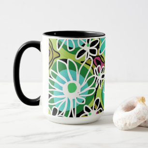 Mazipoodles Love Flowers - Groen Blauwgroen Wit Zw Mok